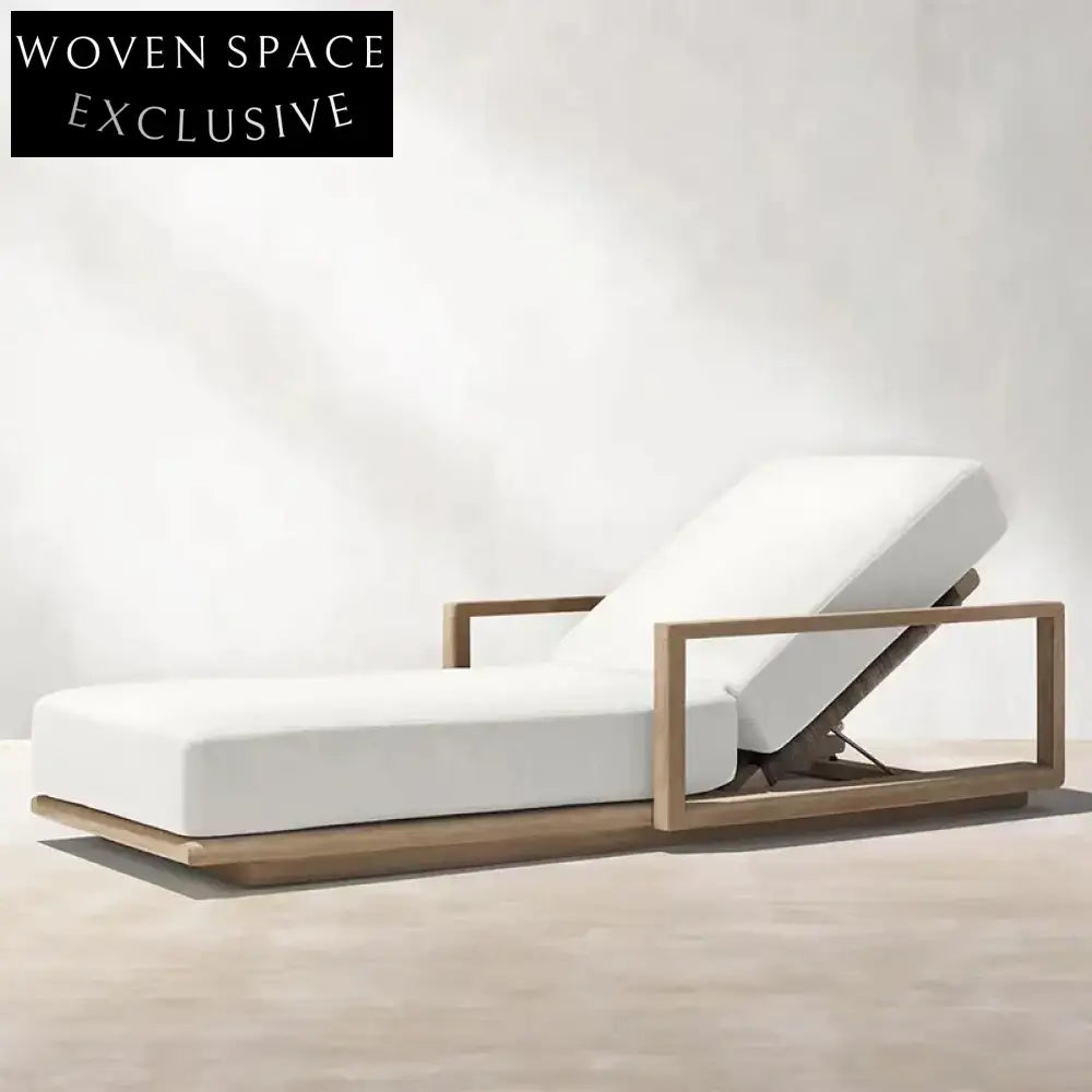Northern European Teak Wood Outdoor Sun Lounger with Waterproof Upholstery