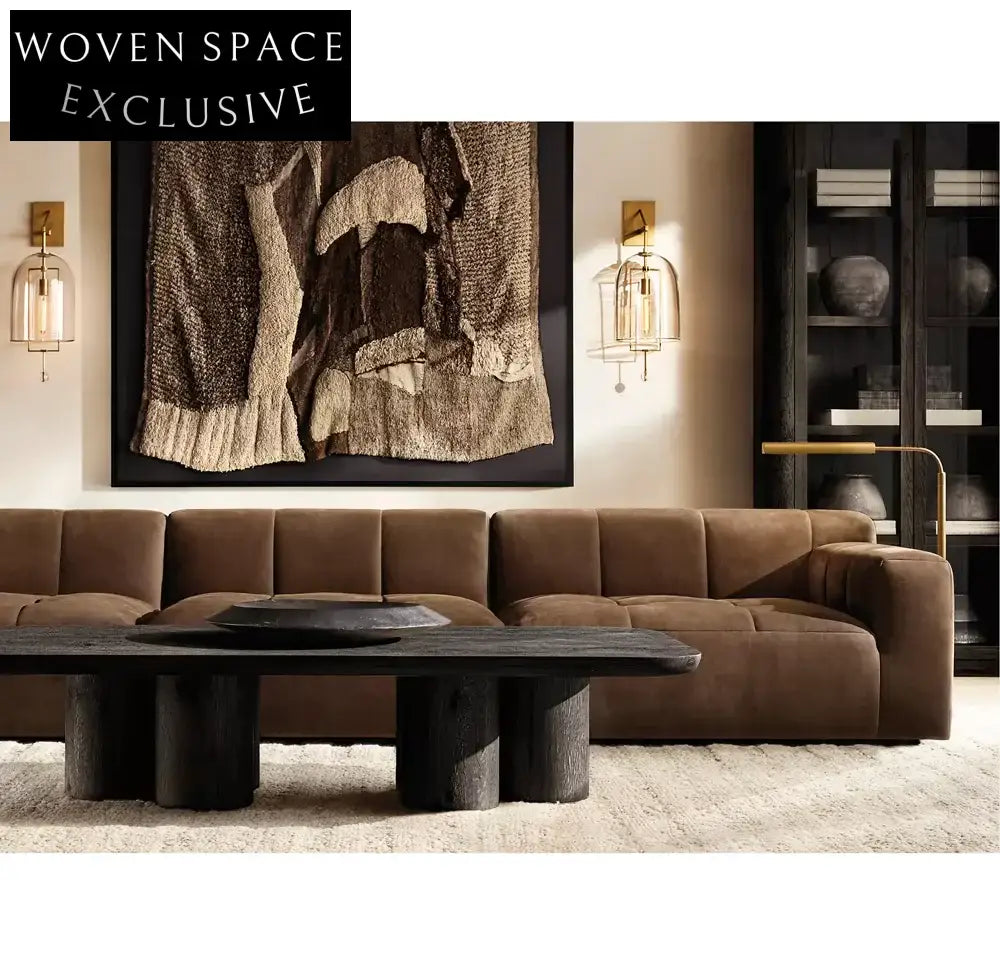 Luxury Modern Oak Wood Coffee Table with Cylindrical Supports Design