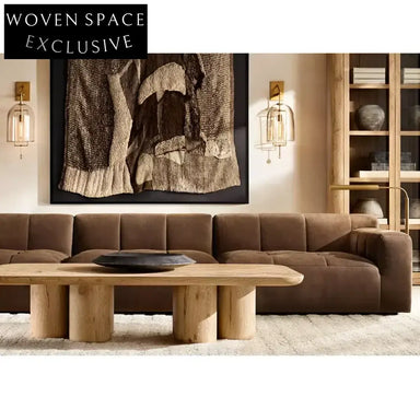 Luxury Modern Oak Wood Coffee Table with Cylindrical Supports Design