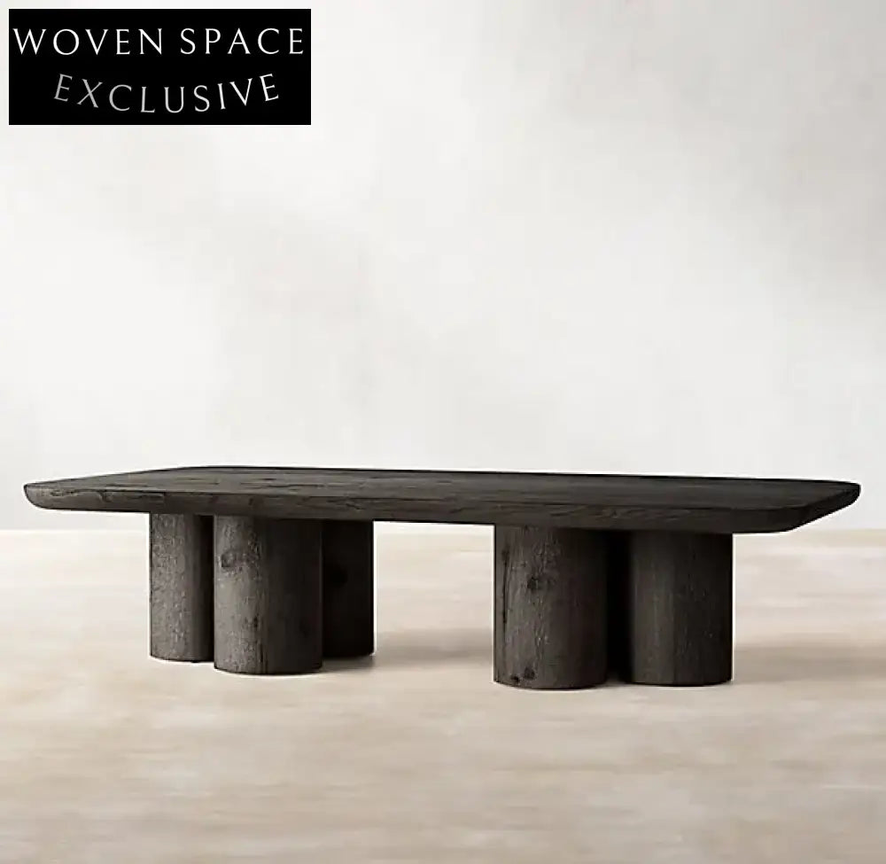 Luxury Modern Oak Wood Coffee Table with Cylindrical Supports Design