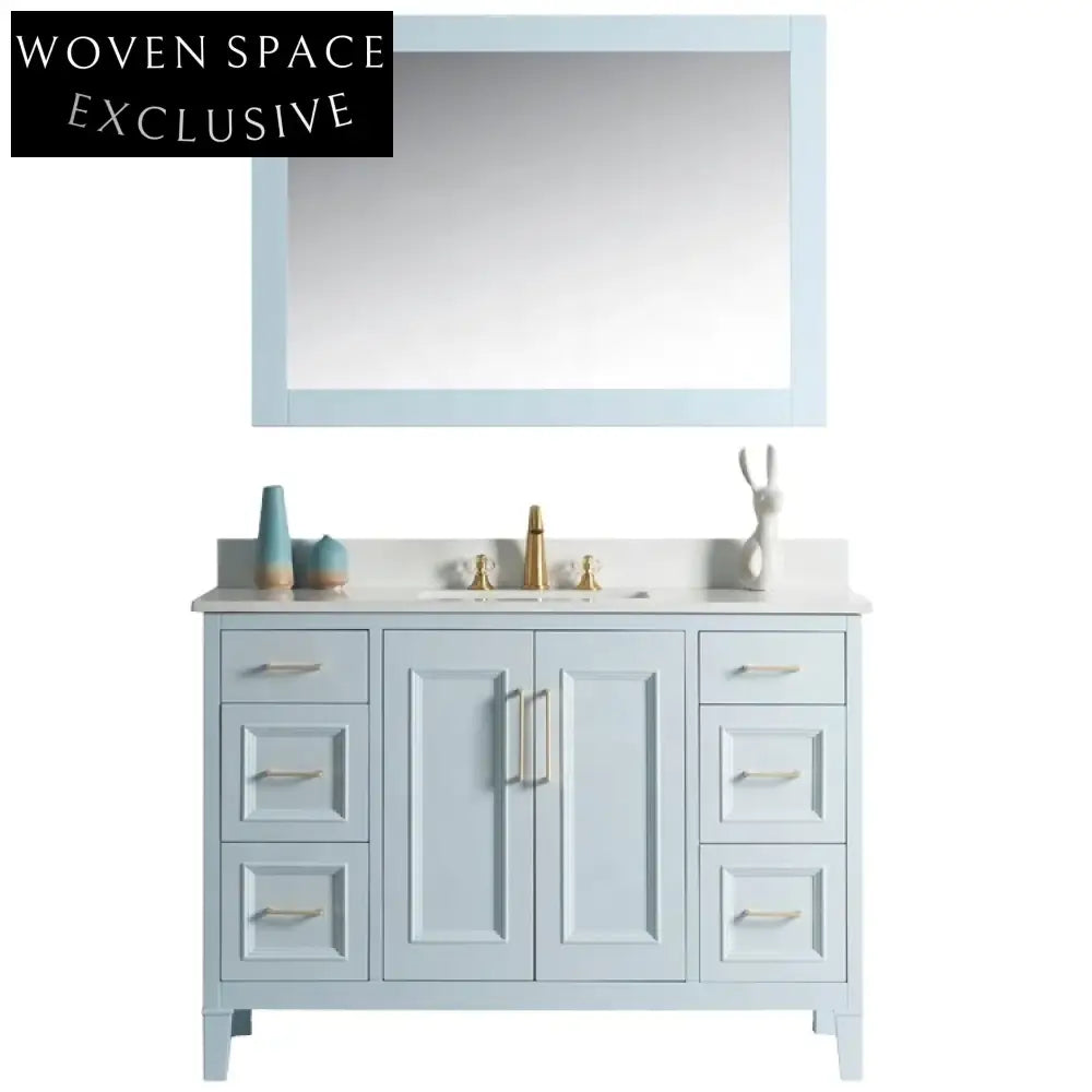 Ocean Grey Solid Wood Bathroom Vanity Set with Carrara Marble Top, 47-Inch