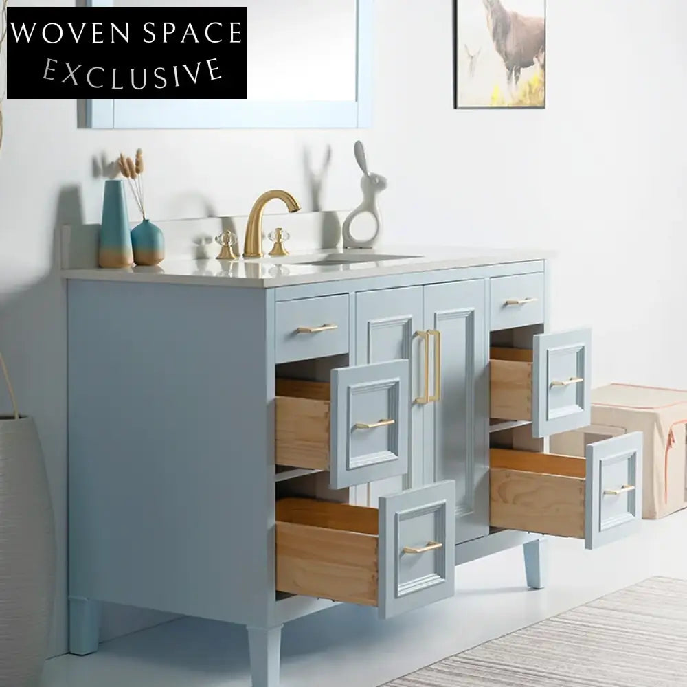 Ocean Grey Solid Wood Bathroom Vanity Set with Carrara Marble Top, 47-Inch