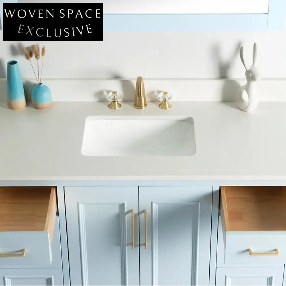 Ocean Grey Solid Wood Bathroom Vanity Set with Carrara Marble Top, 47-Inch