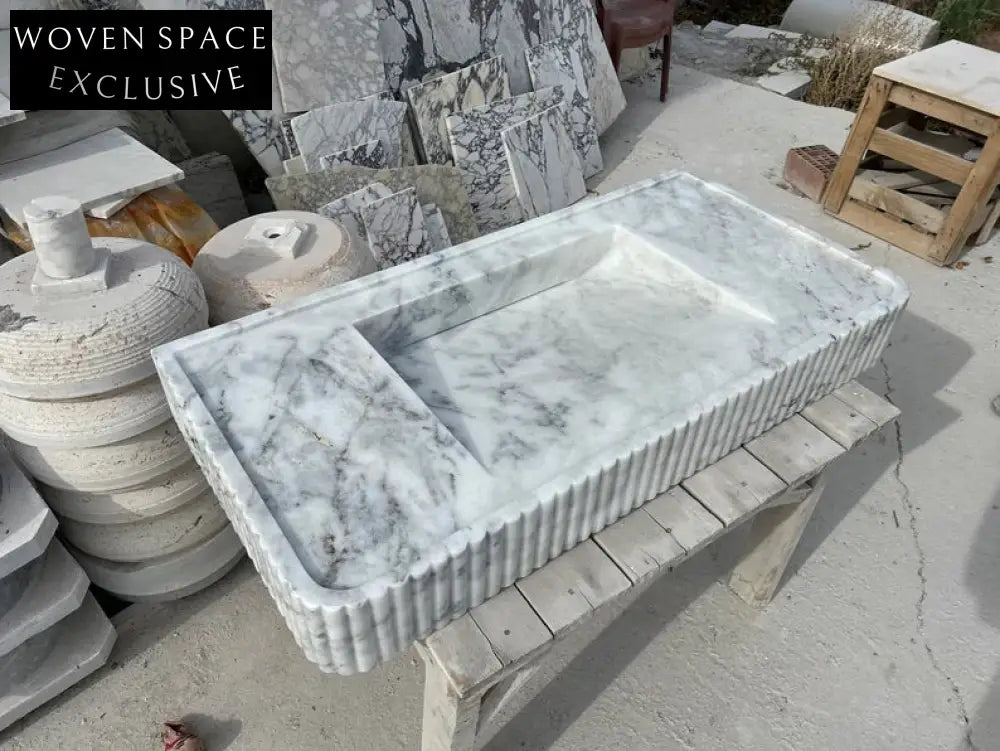Odon Carrara Marble Sink with Ribbed Sides