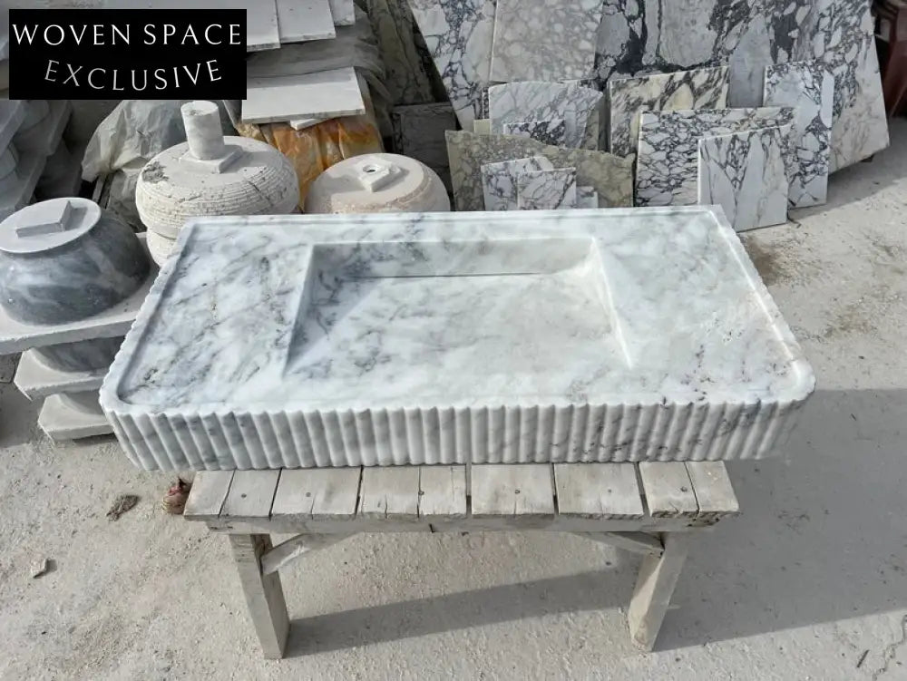 Odon Carrara Marble Sink with Ribbed Sides