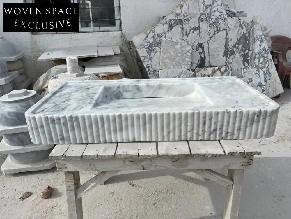 Odon Carrara Marble Sink with Ribbed Sides