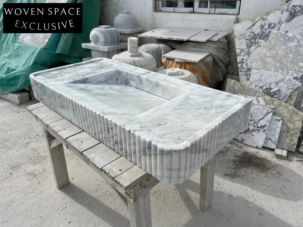 Odon Carrara Marble Sink with Ribbed Sides