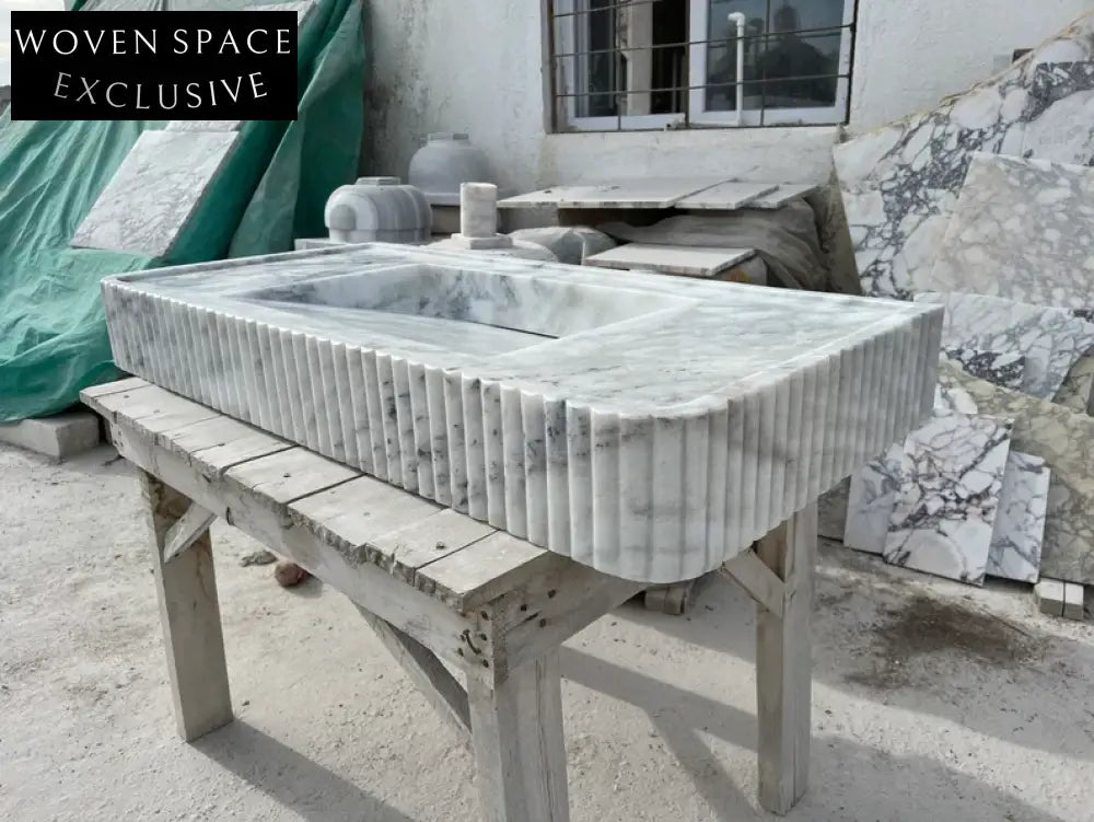 Odon Carrara Marble Sink with Ribbed Sides