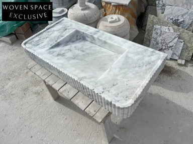 Odon Carrara Marble Sink with Ribbed Sides
