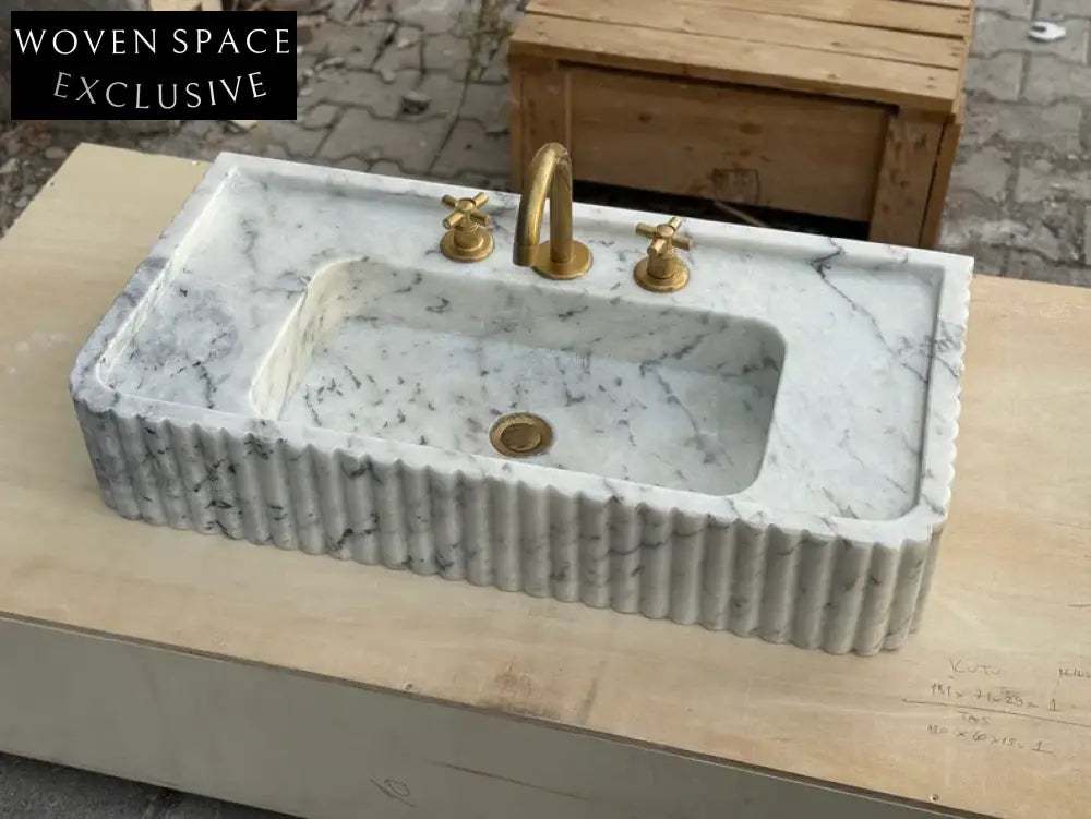 Oliviane Marble Sink Ribbed 3 Sides Bathroom Basin