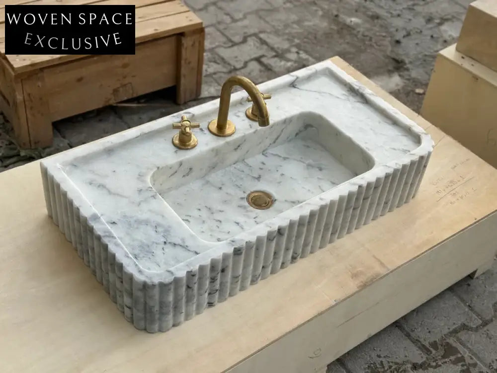 Oliviane Marble Sink Ribbed 3 Sides Bathroom Basin