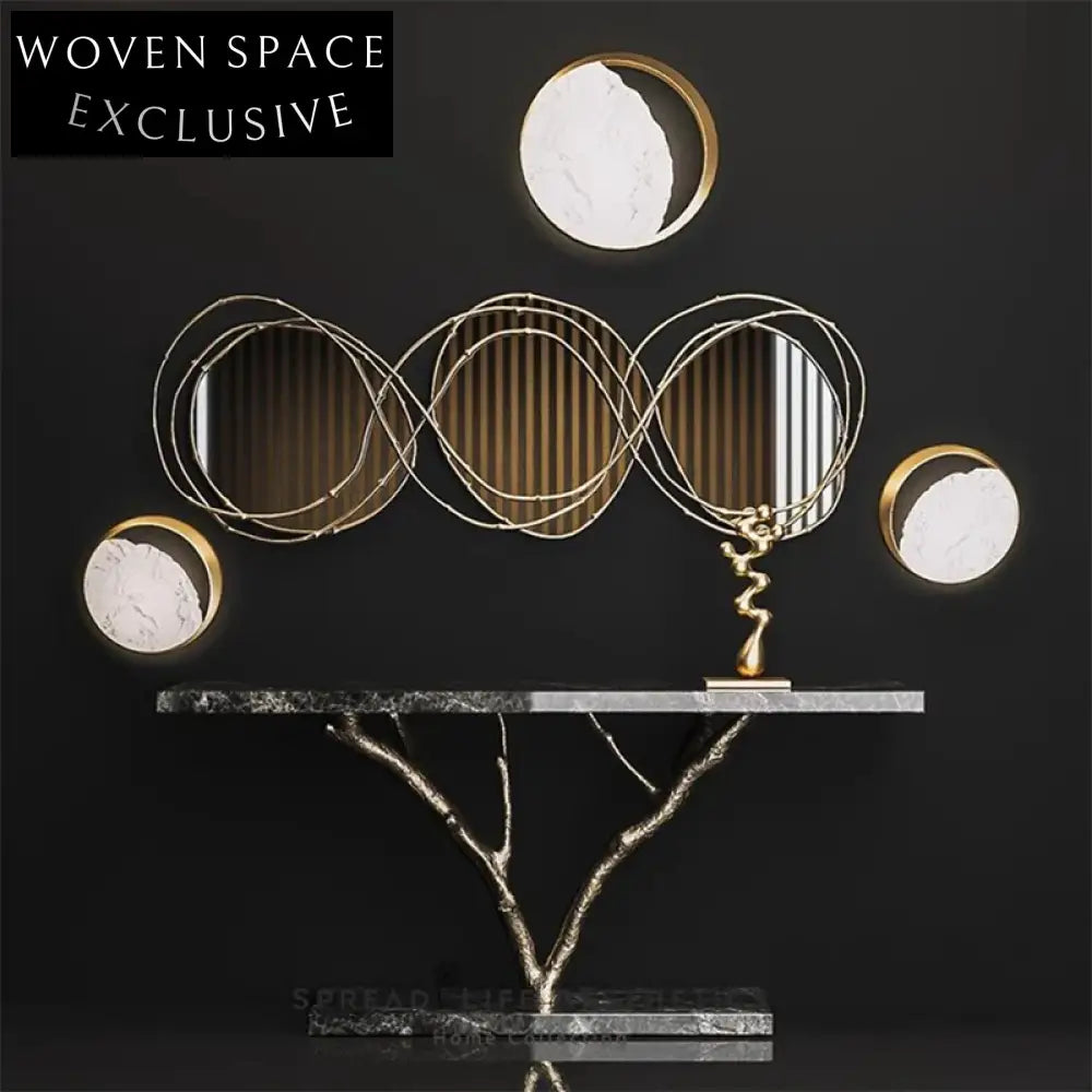 Opulent Brass Tree Design White Marble Top Luxurious Entryway Console Table