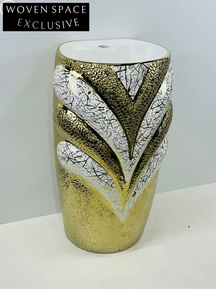 Opulent Electroplated Ceramic Pedestal Bathroom Sink - Gold, White, Black Finishes