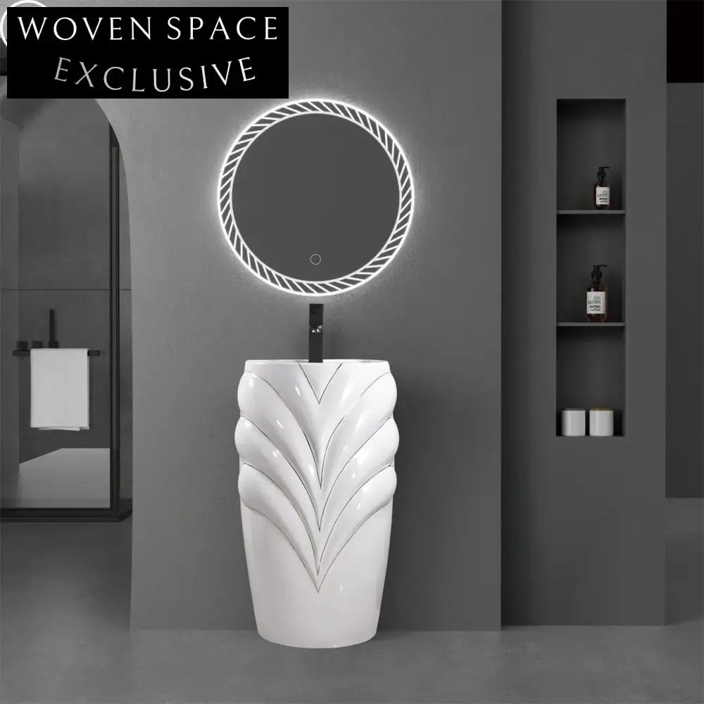 Opulent Electroplated Ceramic Pedestal Bathroom Sink - Gold, White, Black Finishes