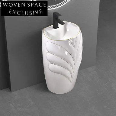 Opulent Electroplated Ceramic Pedestal Bathroom Sink - Gold, White, Black Finishes