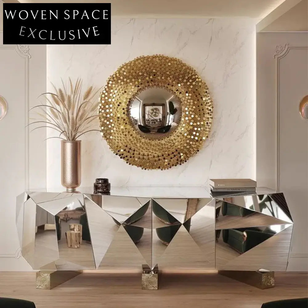 Opulent Gold Stainless Steel Round Wall Mirror for Home Decor