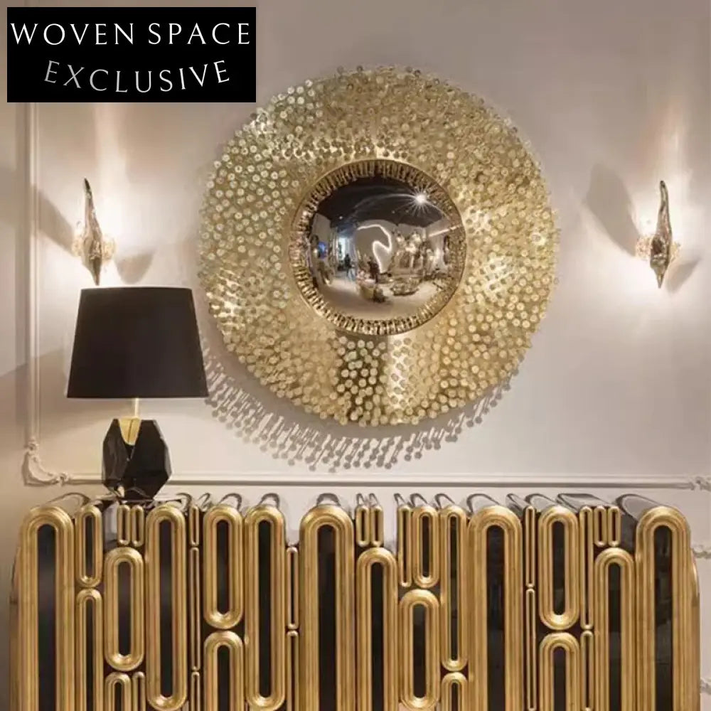 Opulent Gold Stainless Steel Round Wall Mirror for Home Decor