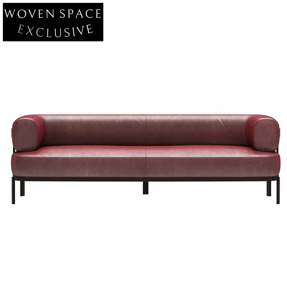 Opulent Italian Genuine Leather Armrest Sofa Set with Gold Metal Legs, Couch