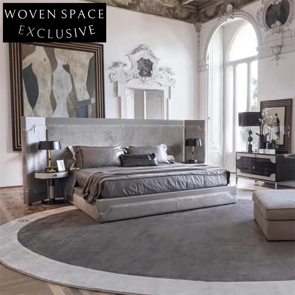 Opulent Italian Upholstered King Size Bed, Luxury Fabric Master Bedroom Furniture