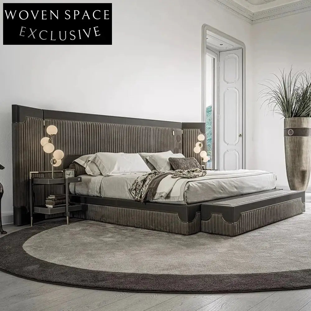 Opulent Italian Upholstered King Size Bed, Luxury Fabric Master Bedroom Furniture