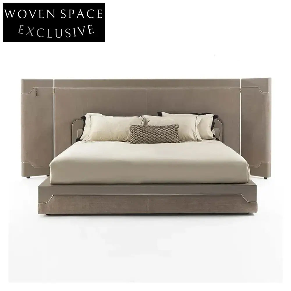 Opulent Italian Upholstered King Size Bed, Luxury Fabric Master Bedroom Furniture