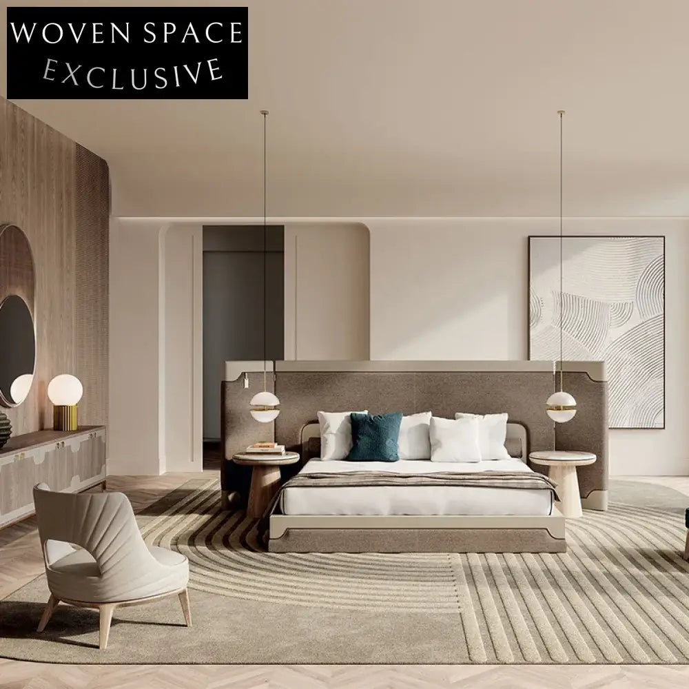 Opulent Italian Upholstered King Size Bed, Luxury Fabric Master Bedroom Furniture