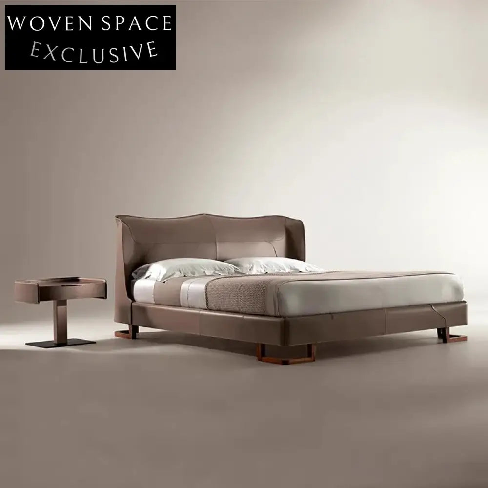 Opulent Modern Light Luxury King Queen Size Wood Frame Leather Bed