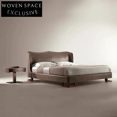 Opulent Modern Light Luxury King Queen Size Wood Frame Leather Bed