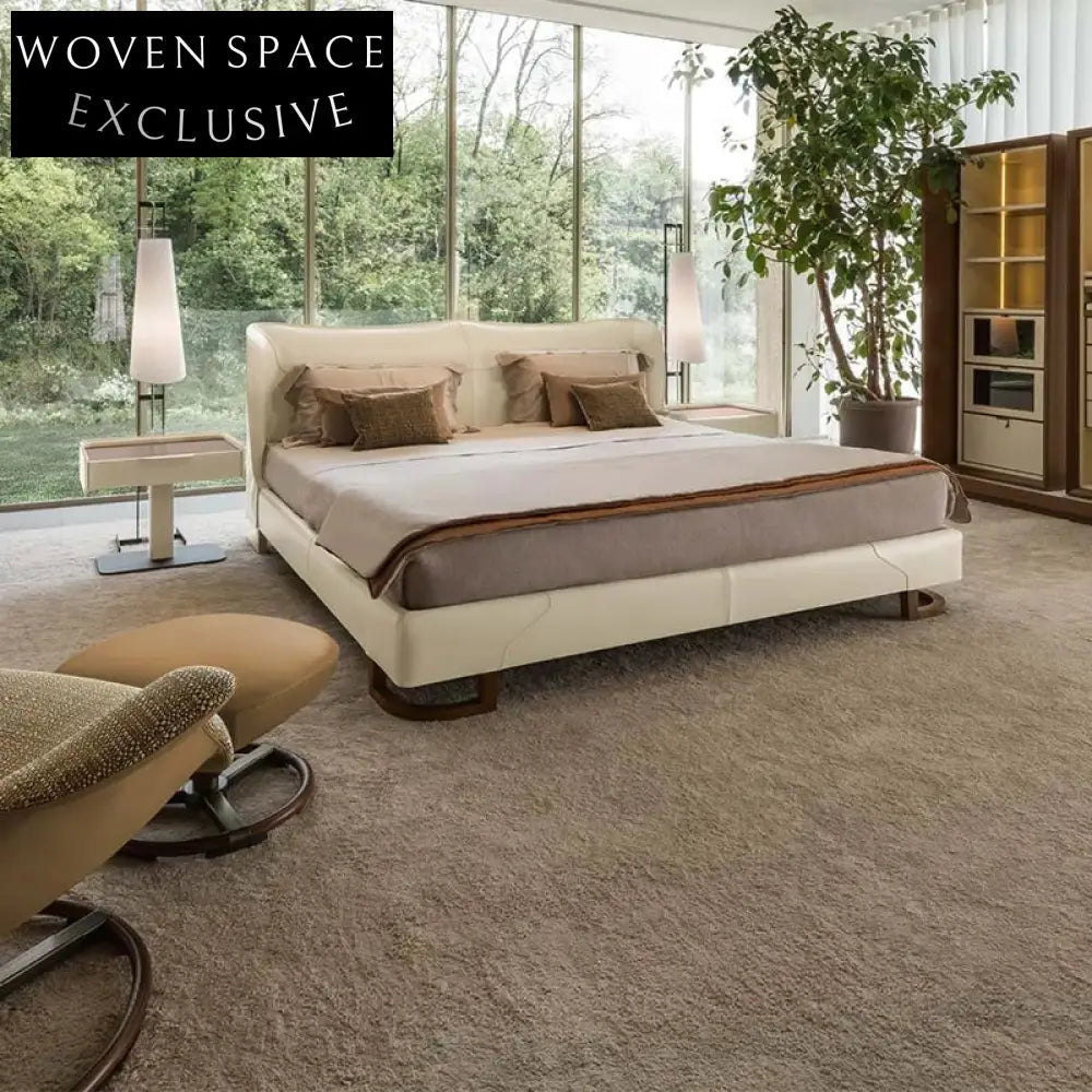 Opulent Modern Light Luxury King Queen Size Wood Frame Leather Bed