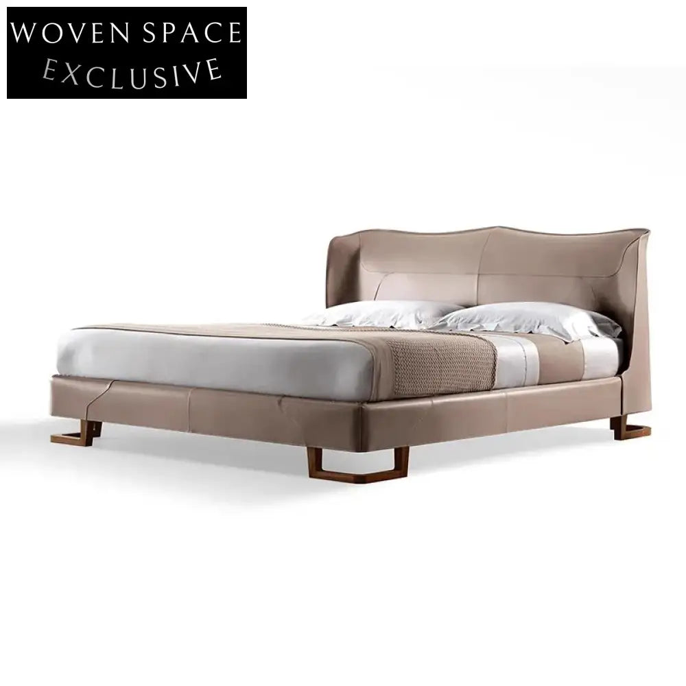 Opulent Modern Light Luxury King Queen Size Wood Frame Leather Bed