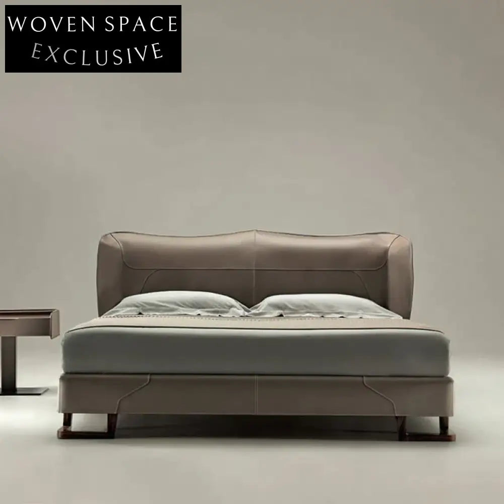 Opulent Modern Light Luxury King Queen Size Wood Frame Leather Bed