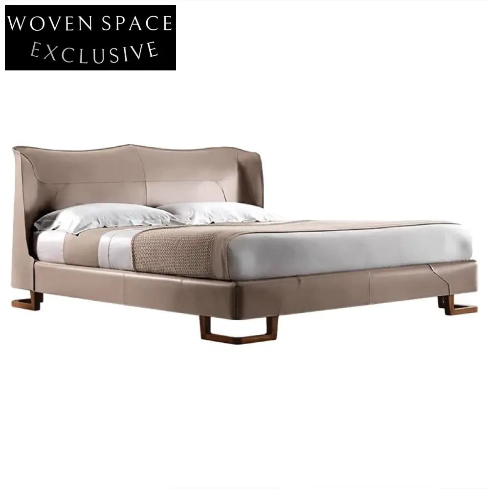 Opulent Modern Light Luxury King Queen Size Wood Frame Leather Bed