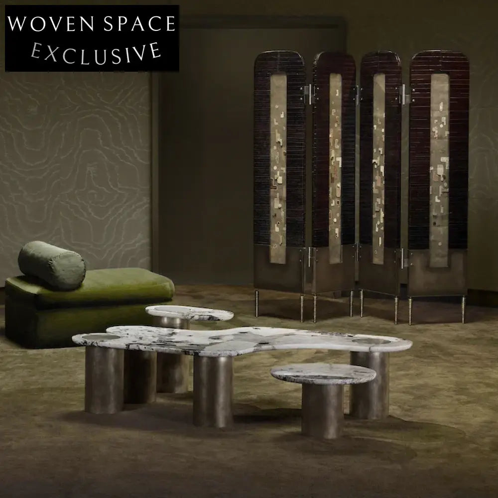 Opulent Multi-Functional Marble Top Gold Stainless Steel Living Room Coffee Table Set