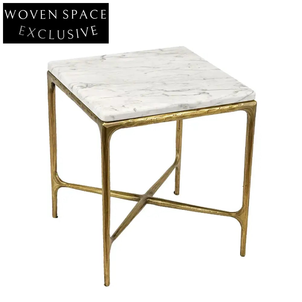 Opulent Square Natural Marble Top Coffee Table with Modern Metal Base