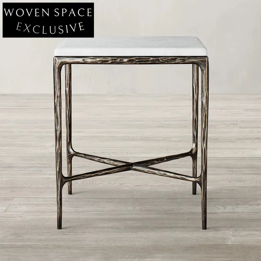 Opulent Square Natural Marble Top Coffee Table with Modern Metal Base