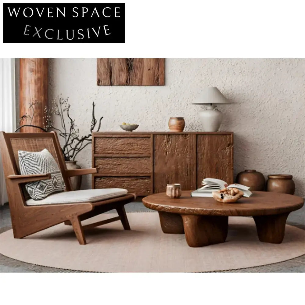 Organic Cobblestone Wabi Sabi Solid Camphora Wood Coffee Table