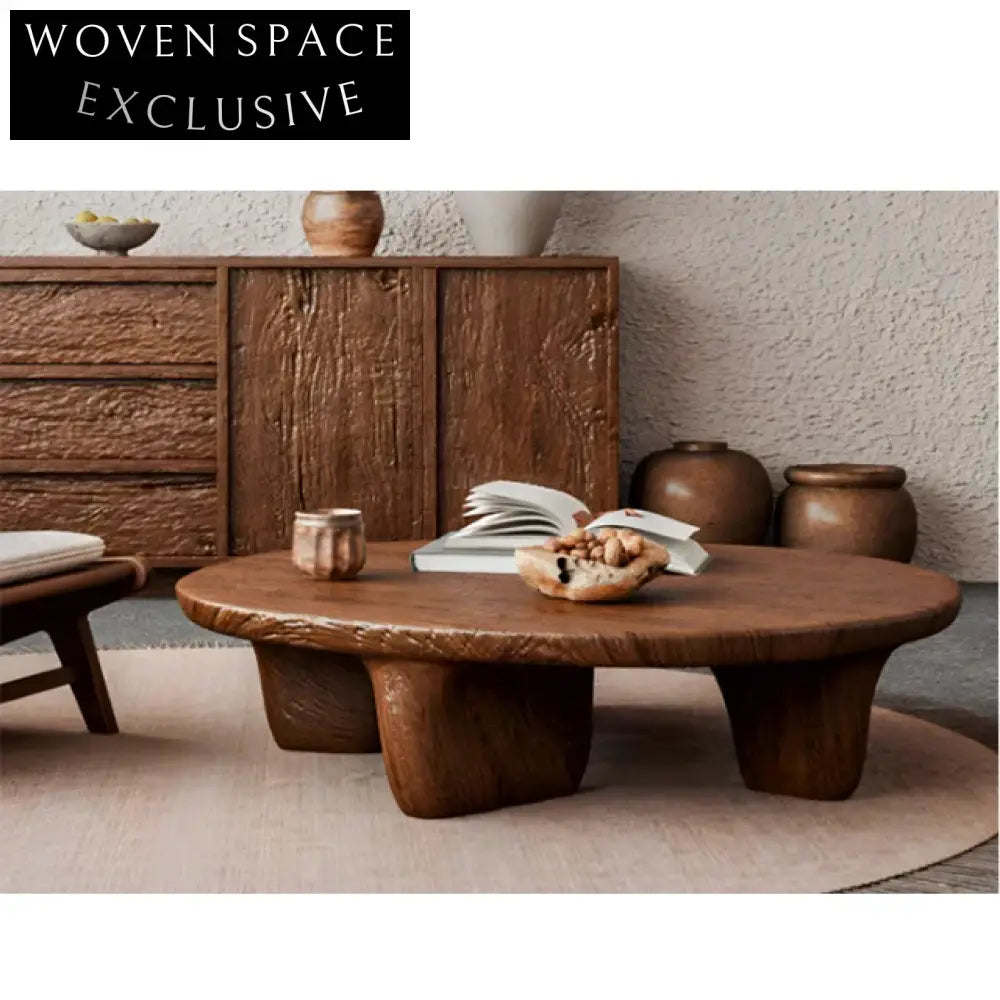 Organic Cobblestone Wabi Sabi Solid Camphora Wood Coffee Table