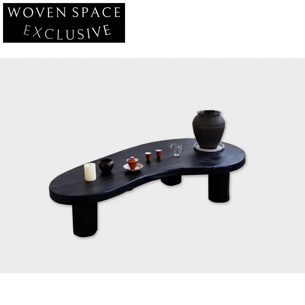 Organic Shape Wabi Sabi Adjustable Solid Wood Coffee Table