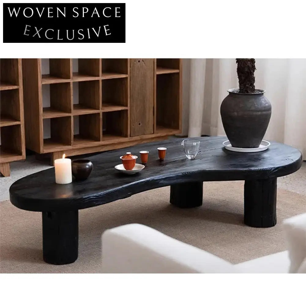 Organic Shape Wabi Sabi Adjustable Solid Wood Coffee Table