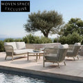 Outdoor Aluminum Rope Sectional Lounge Sofa with Teak Wood Arms
