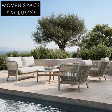 Outdoor Aluminum Rope Sectional Lounge Sofa with Teak Wood Arms