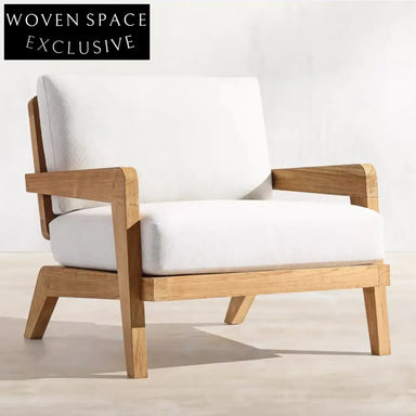 Outdoor Teak Wood Sofa Chair with Rattan Woven Backrest and Cushion