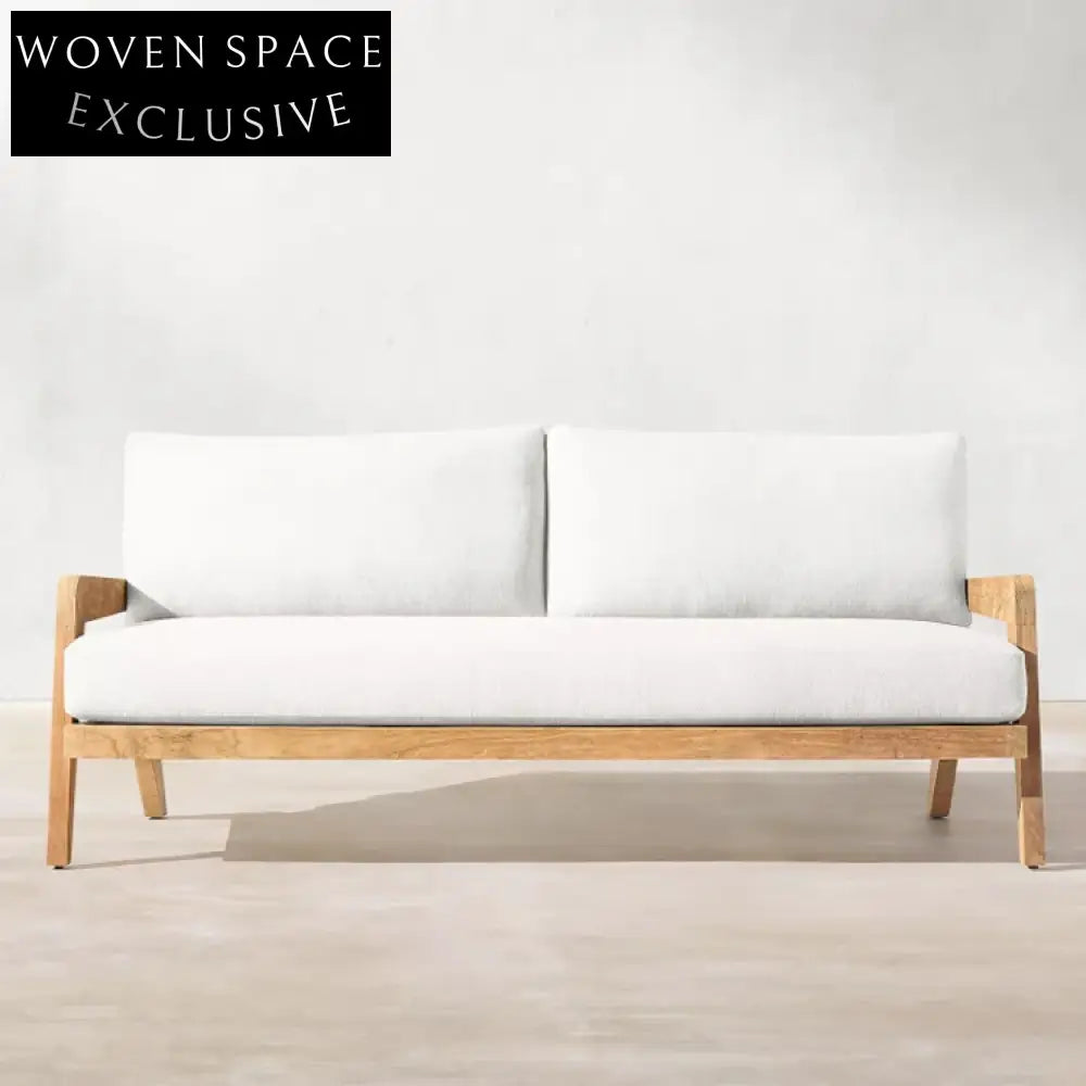 Outdoor Teak Wood Sofa Chair with Rattan Woven Backrest and Cushion