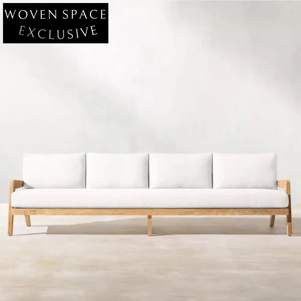 Outdoor Teak Wood Sofa Chair with Rattan Woven Backrest and Cushion