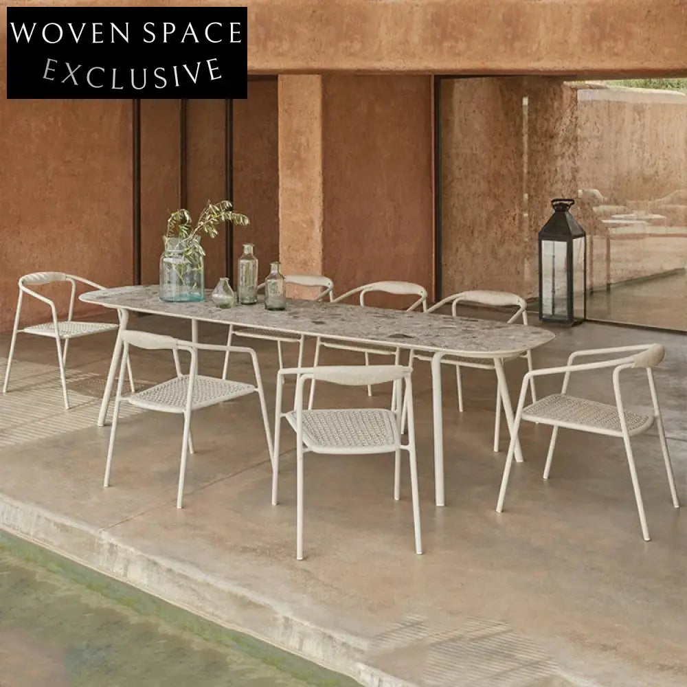 Outdoor Woven Rope Teak Dining Chair with Aluminum Frame