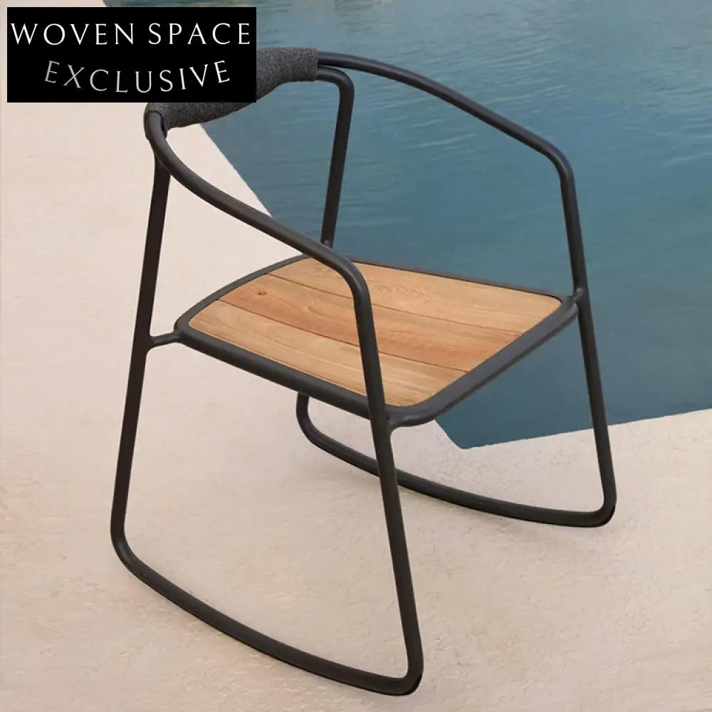 Outdoor Woven Rope Teak Dining Chair with Aluminum Frame