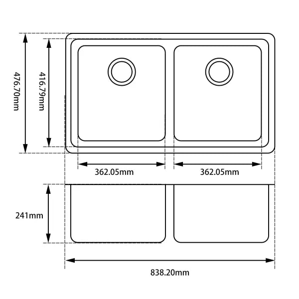 Kitchen Sink Granite Stone Under Mount Double Bowls 838*476*241mm