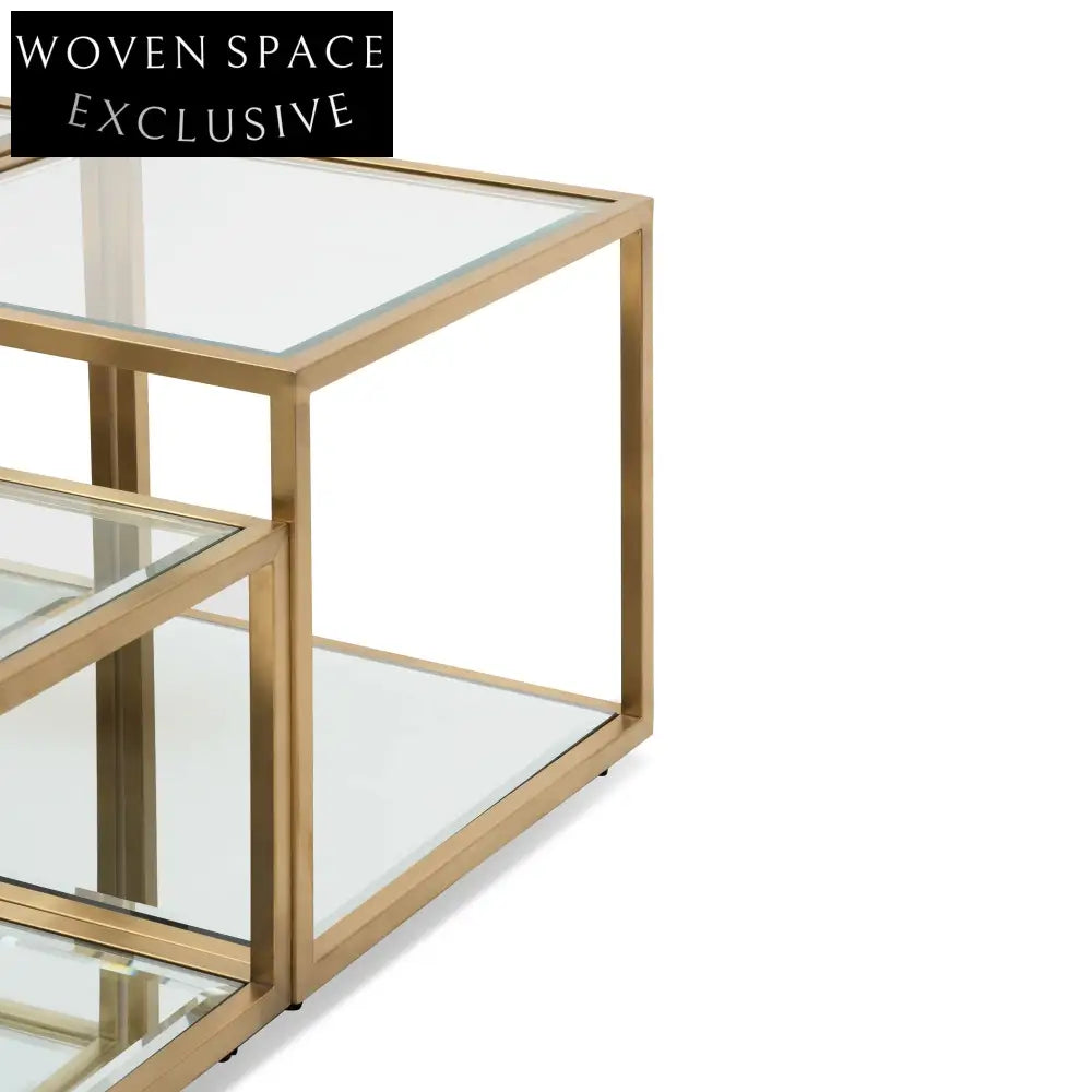 Oxford Set of 4 100cm Glass Coffee Table - Brushed Gold Base Coffee Tables