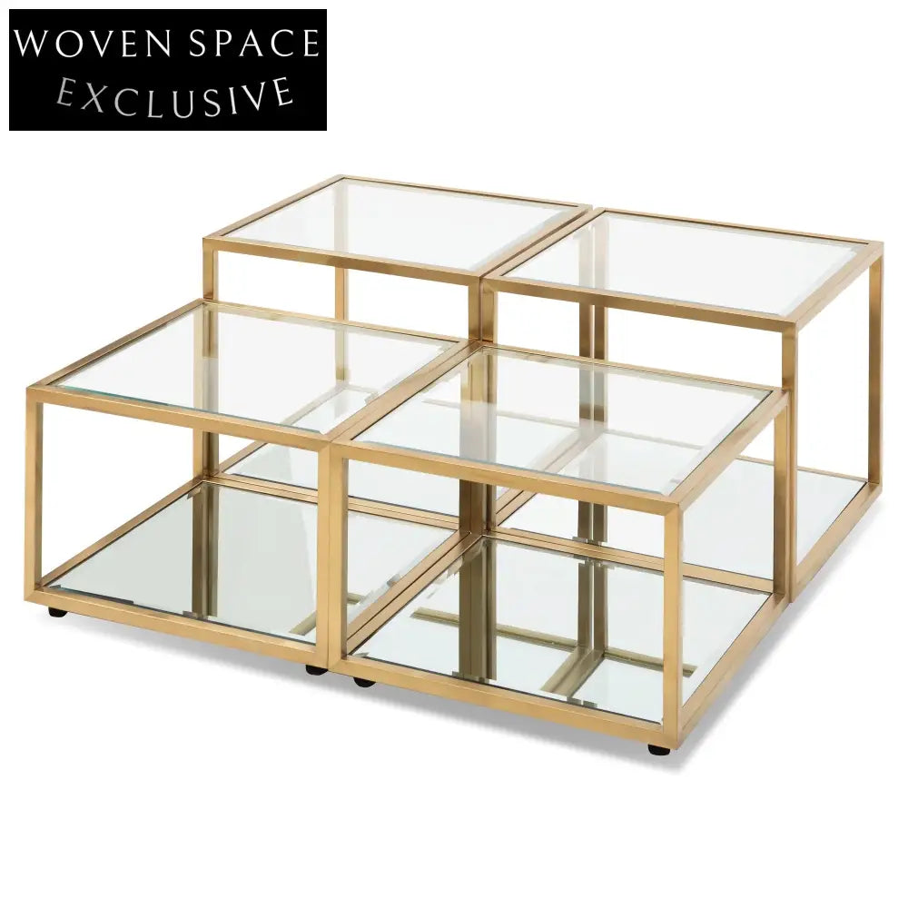 Oxford Set of 4 100cm Glass Coffee Table - Brushed Gold Base