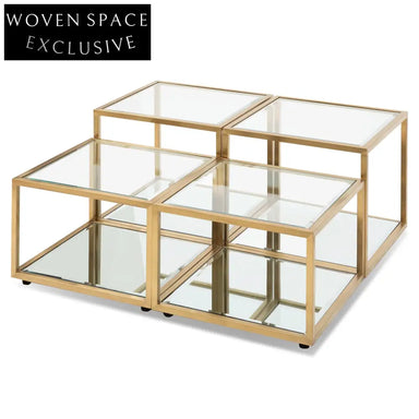Oxford Set of 4 100cm Glass Coffee Table - Brushed Gold Base